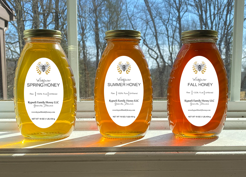 Three-Jar Wildflower Honey Set (1lb Spring, 1lb Summer, 1lb Fall Varietal)